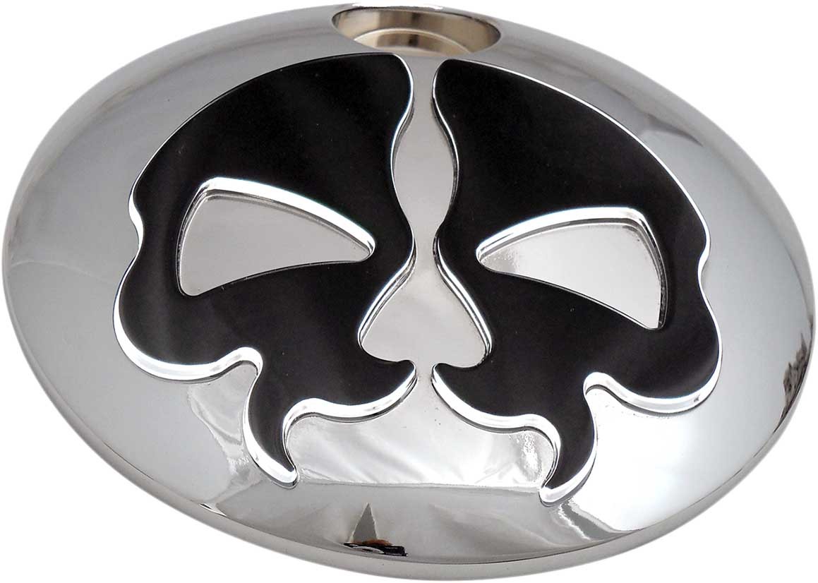 Drag Specialties Split Skull Fuel Door - Chrome with Black Skull - 0703-0791