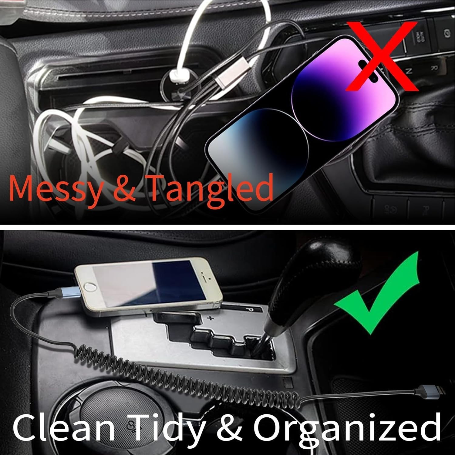 Coiled Lightning Cable for Car, [MFi Certified] 2Pack Retractable iPhone Charger