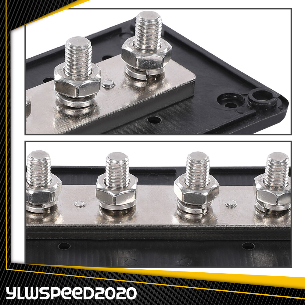 Heavy Duty 4 Way Bus Bar/Power Distribution Box Terminal Studs 300A 48V DC Black