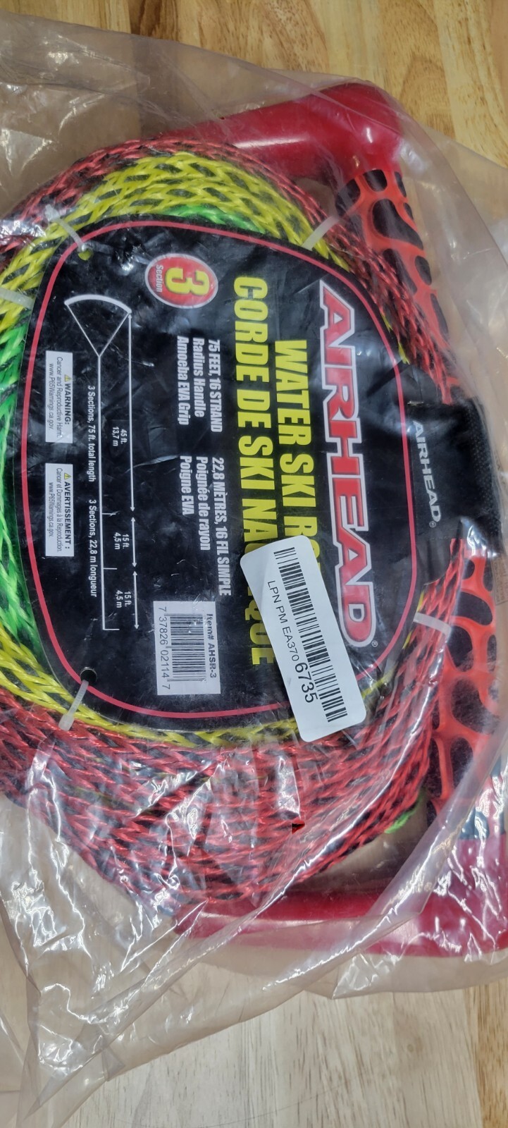 Kwik Tek 3-Section Water Ski Rope with Radius Handle and EVA Grip