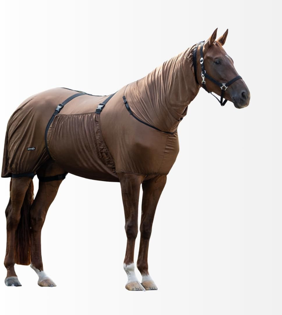 Eczema Rug | Brown 81 Inch | Breathable Uv-Resistant Horse Blanket | Neck & Bell