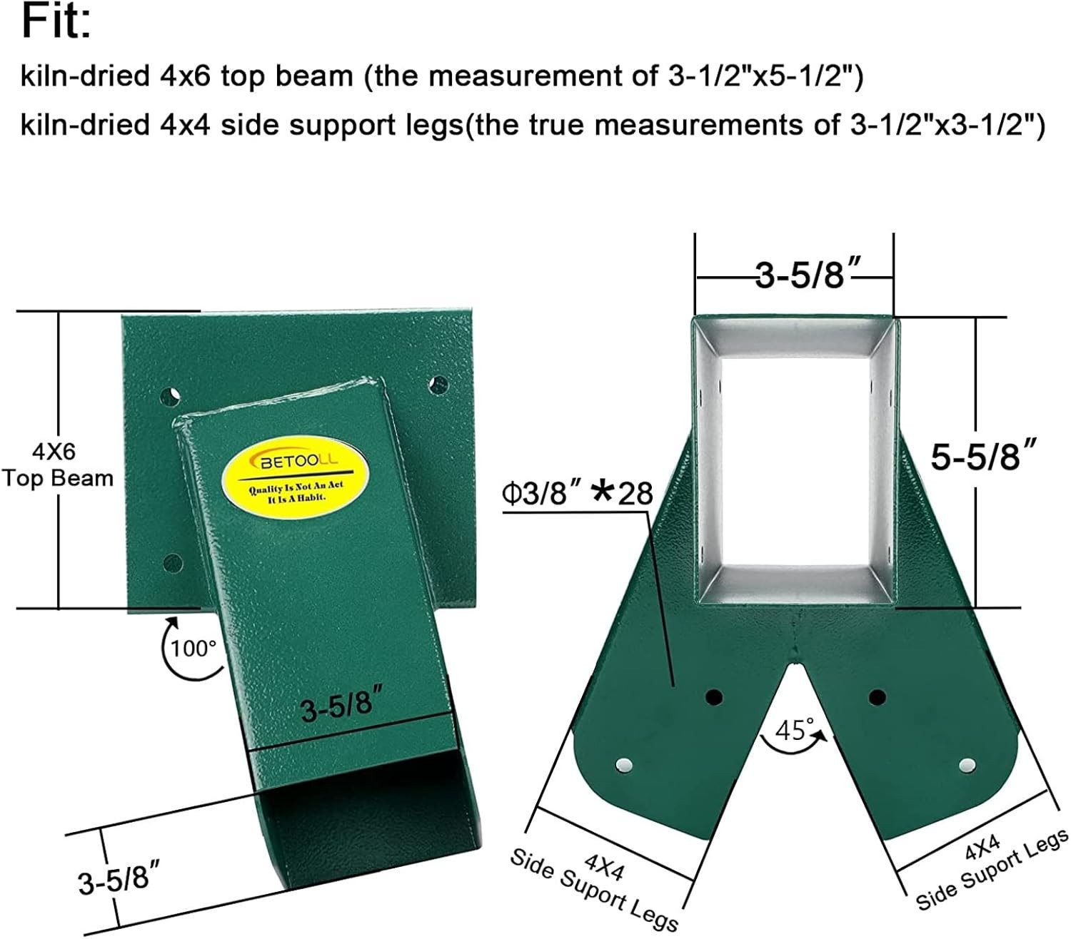 A-Frame 2 Brackets Swing Set Bracket with Mounting Hardware Green
