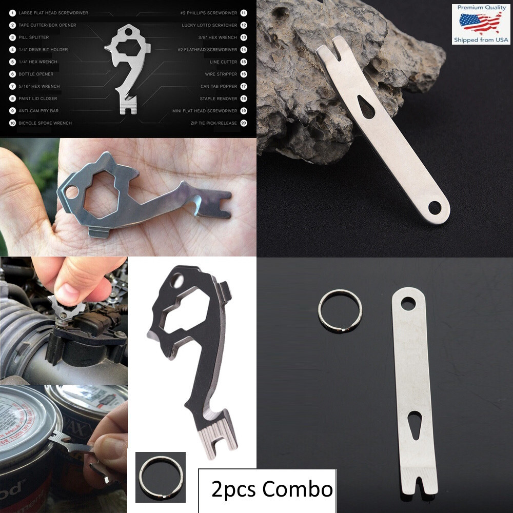 2pcs 20in1 Multi Tool EDC & Crowbar Pry Bar Screwdriver Keychain Survival EDC