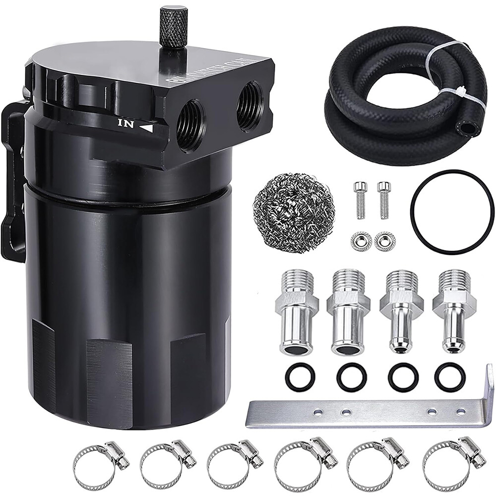 Universal 300ml Baffled Oil Catch Can Reservoir Tank Kit with 3/8" NBR Hose