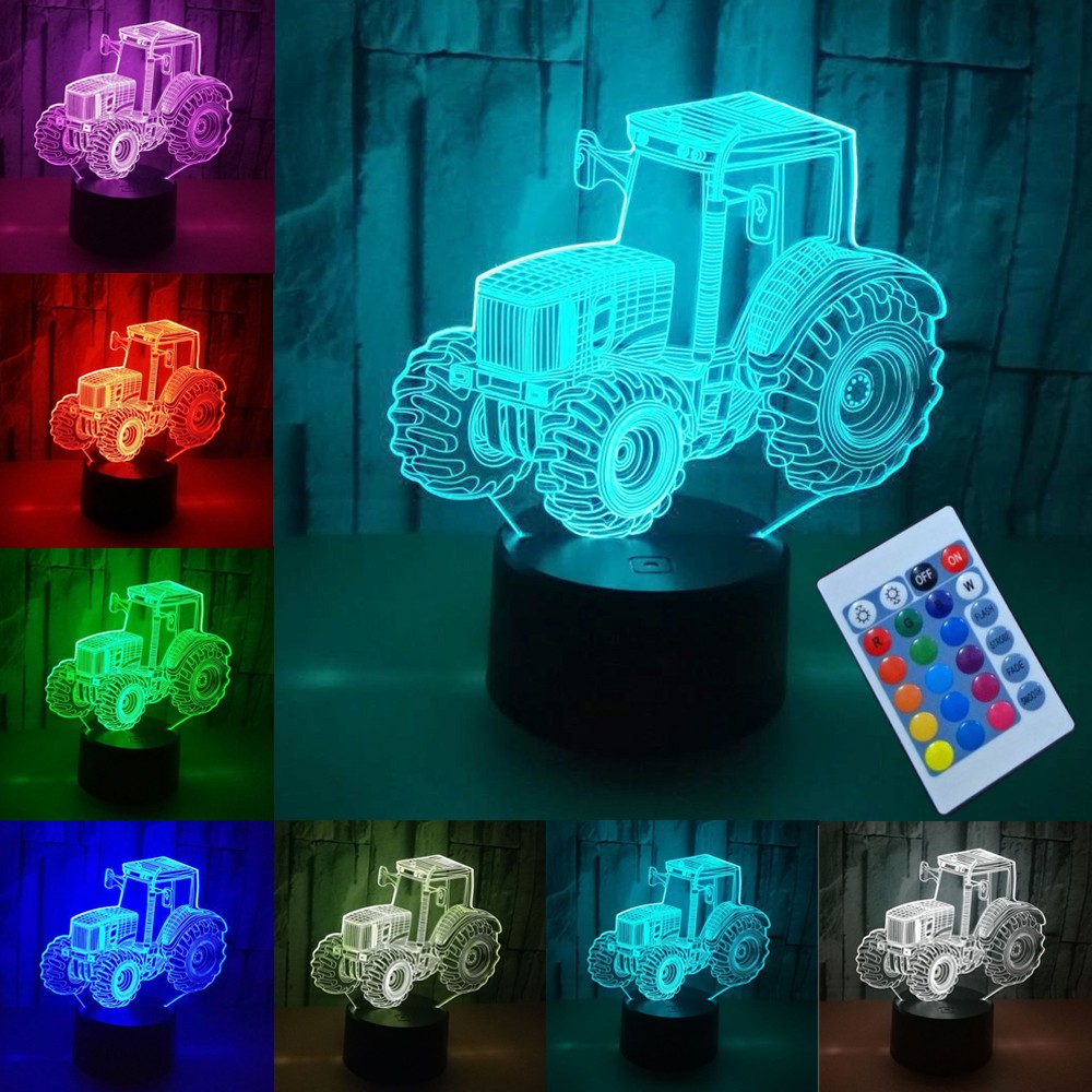 1Pc 7-Color Changing 3D LED Car Night Light W/ Remote Control For Home Decor-