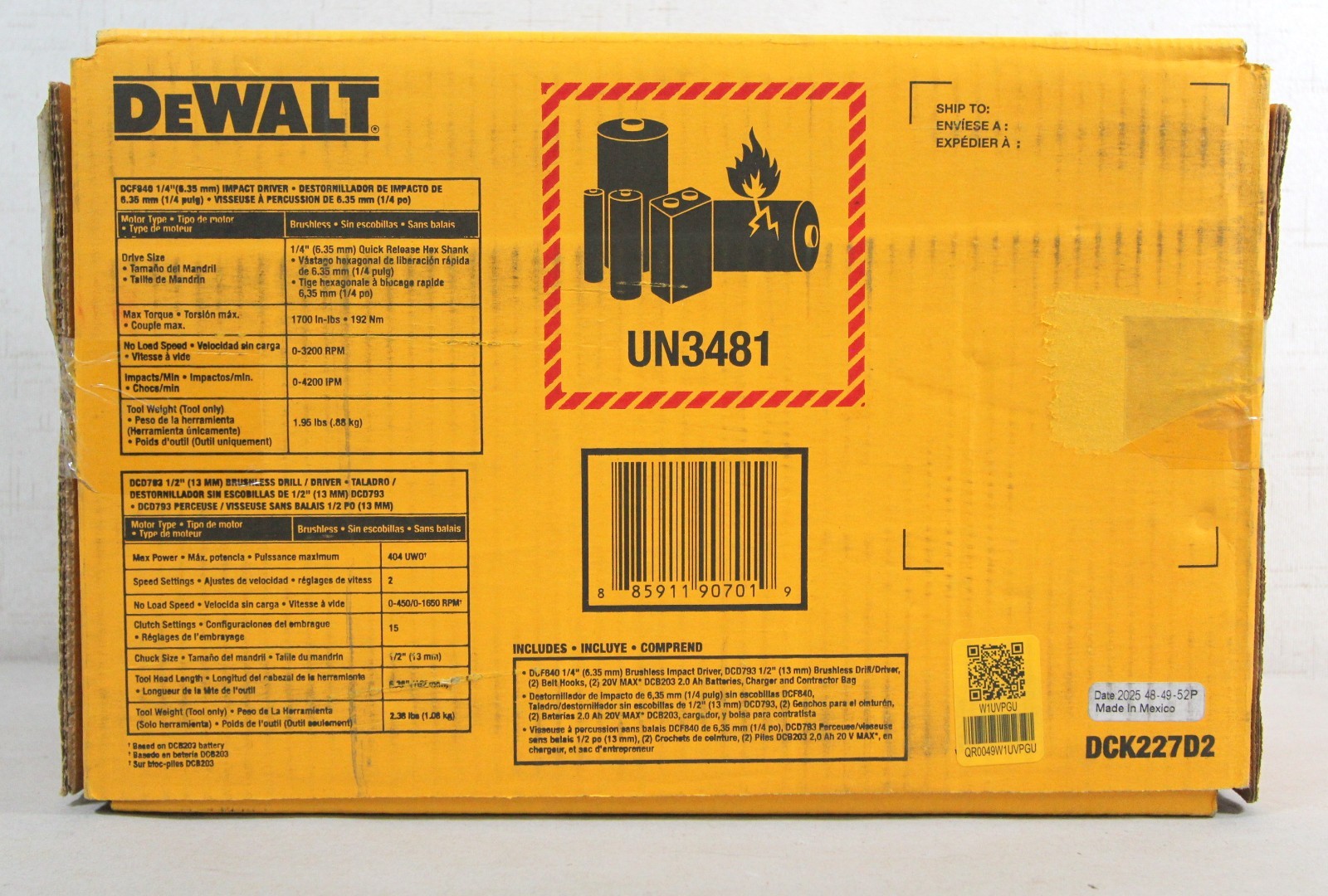 DEWALT DCK227D2 20V MAX 2-Tool Brushless Power Tool Combo Kit 2-Batteries