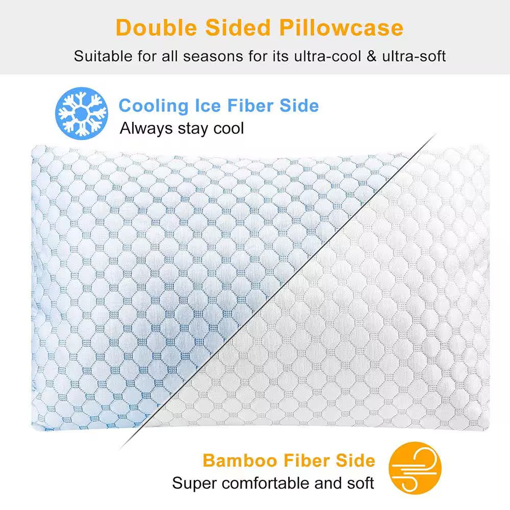 2-Piece Queen Size Cooling Memory Foam Pillow, Ventilated Soft Double Sided Bed