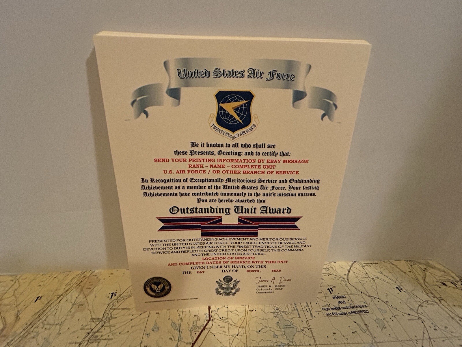 U.S. AIR FORCE / TWENTY-SECOND AIR FORCE - OUTSTANDING UNIT AWARD CERTIFICATE