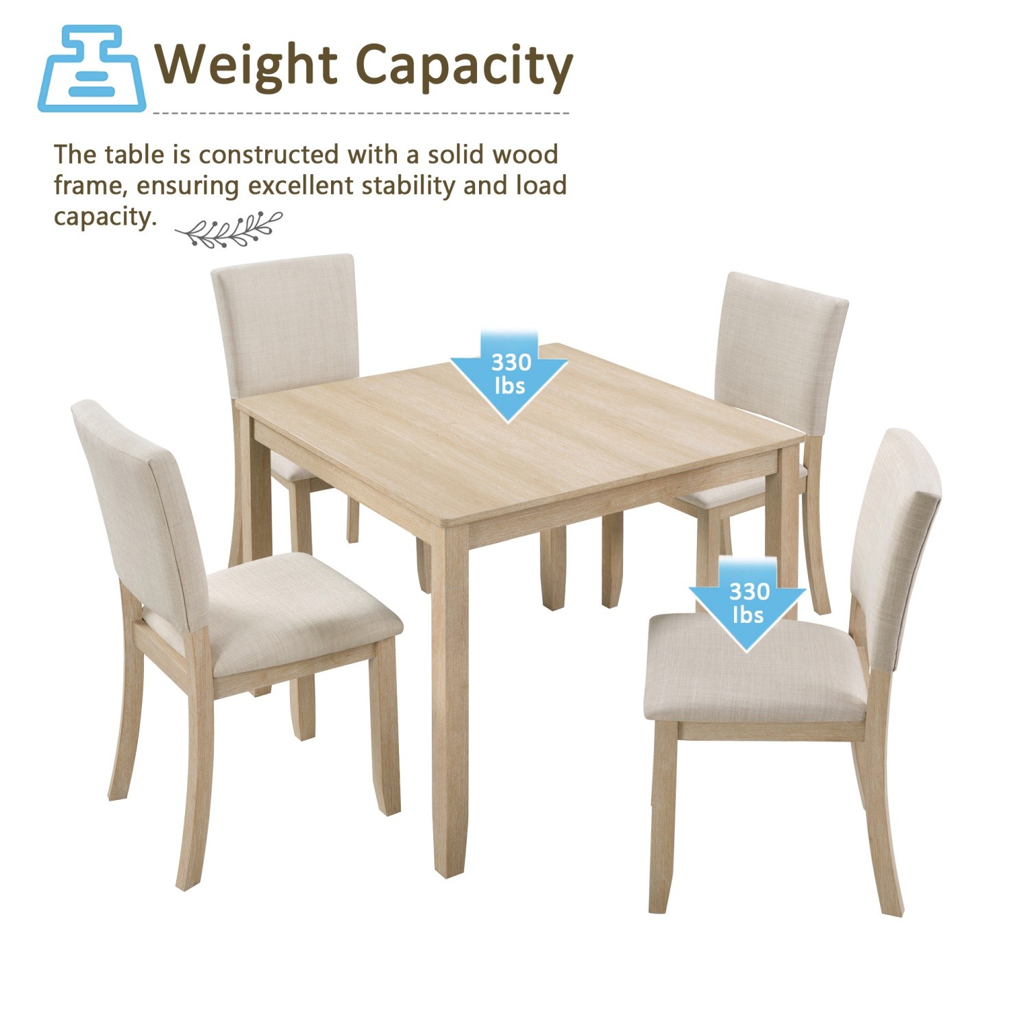 5 Piece Dining Table Set Wood Dining Table with 4 Upholstered Chair for Kitchen