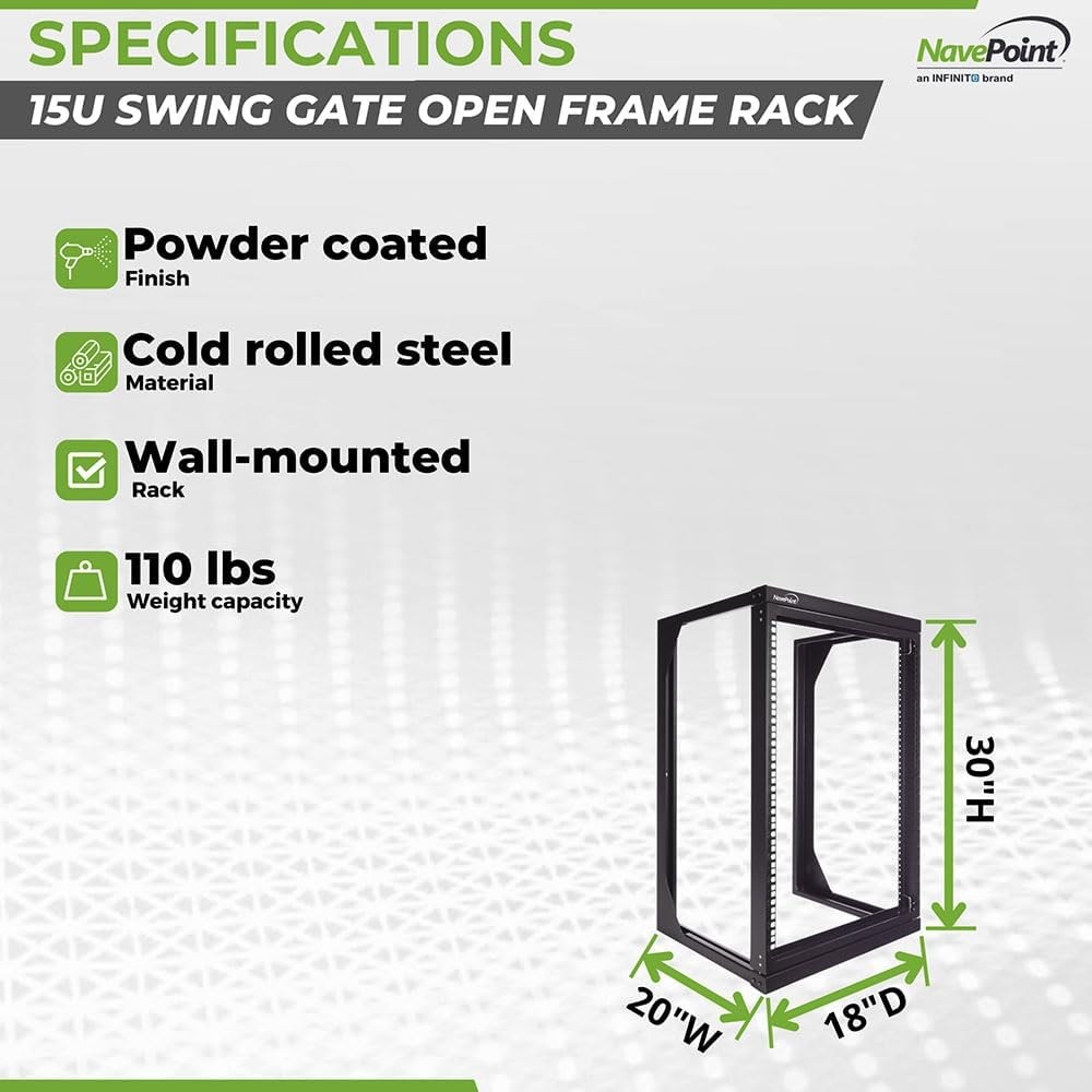15U Open Frame Server Rack for 19" IT Network Equipment & A/V Devices Free