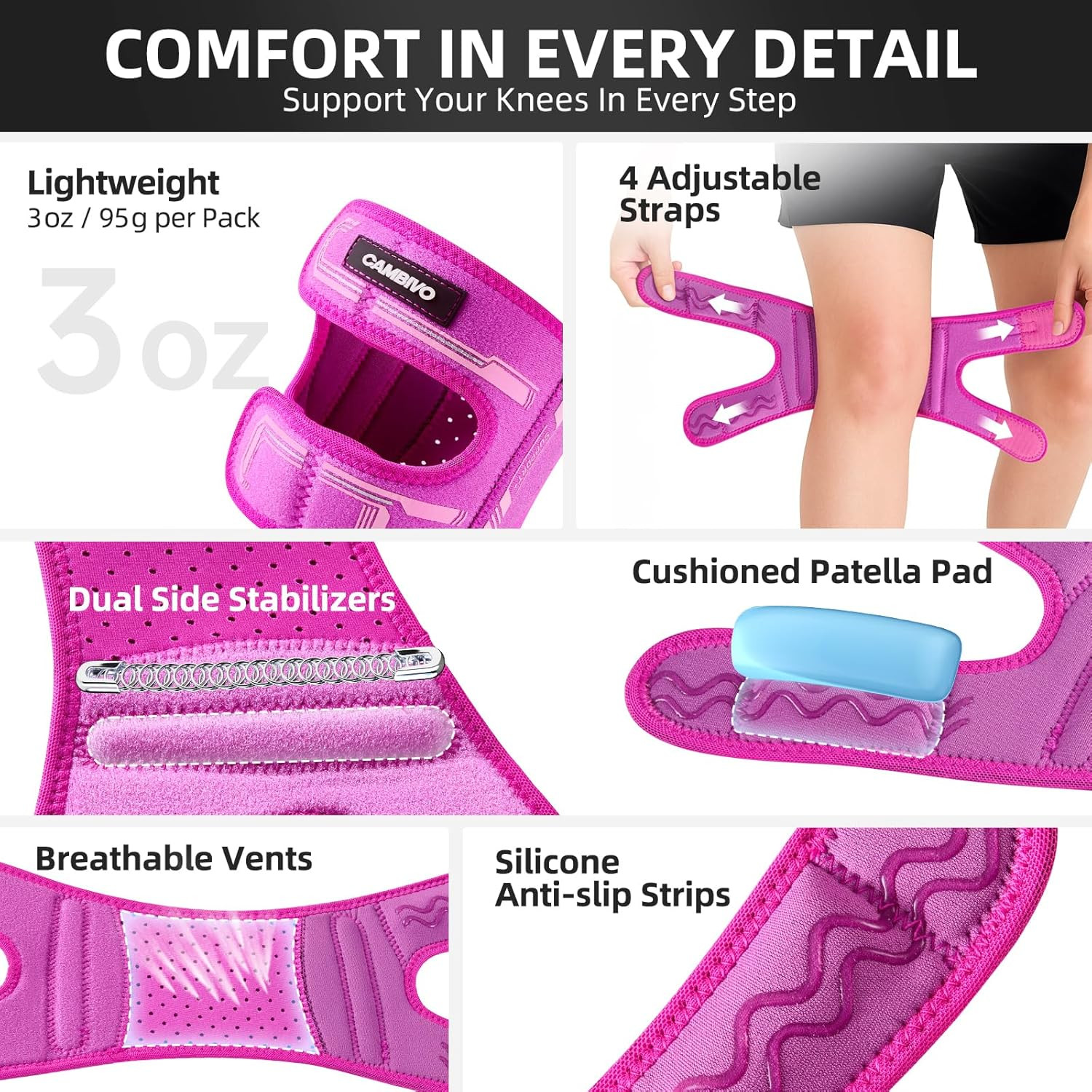 Patella Tendon Support Knee Brace for Women & Men, Adjustable Knee Strap with...