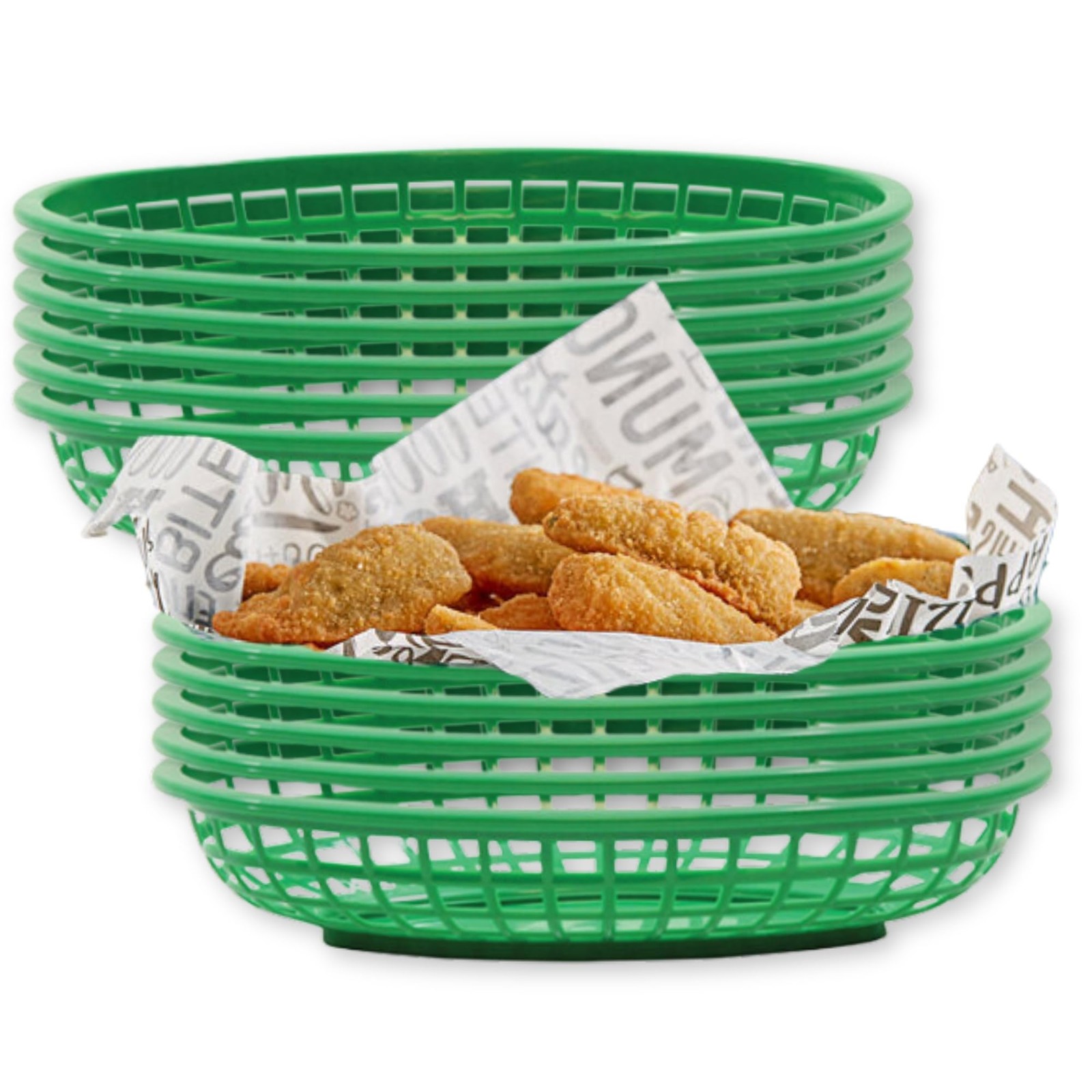 C1074G Oval Cash and Carry Basket, Green, Stackable Plastic Food Baskets, 9.3...