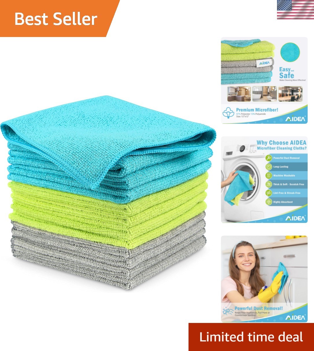12-Inch Microfiber Cleaning Cloths - Soft, Absorbent Towels for Home & Auto
