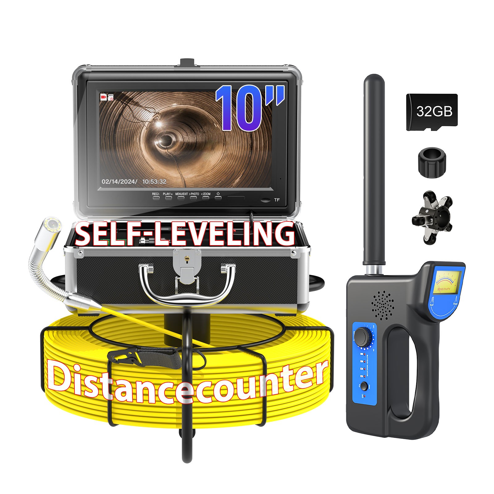 50M Sewer Pipe Inspection Camera w/ Locator Meter Counter Self-Leveling 512hz