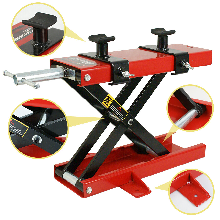 Red Motorcycle Scissor Center Lift Jack 1100 LB Mini Hoist Stand Bikes ATV