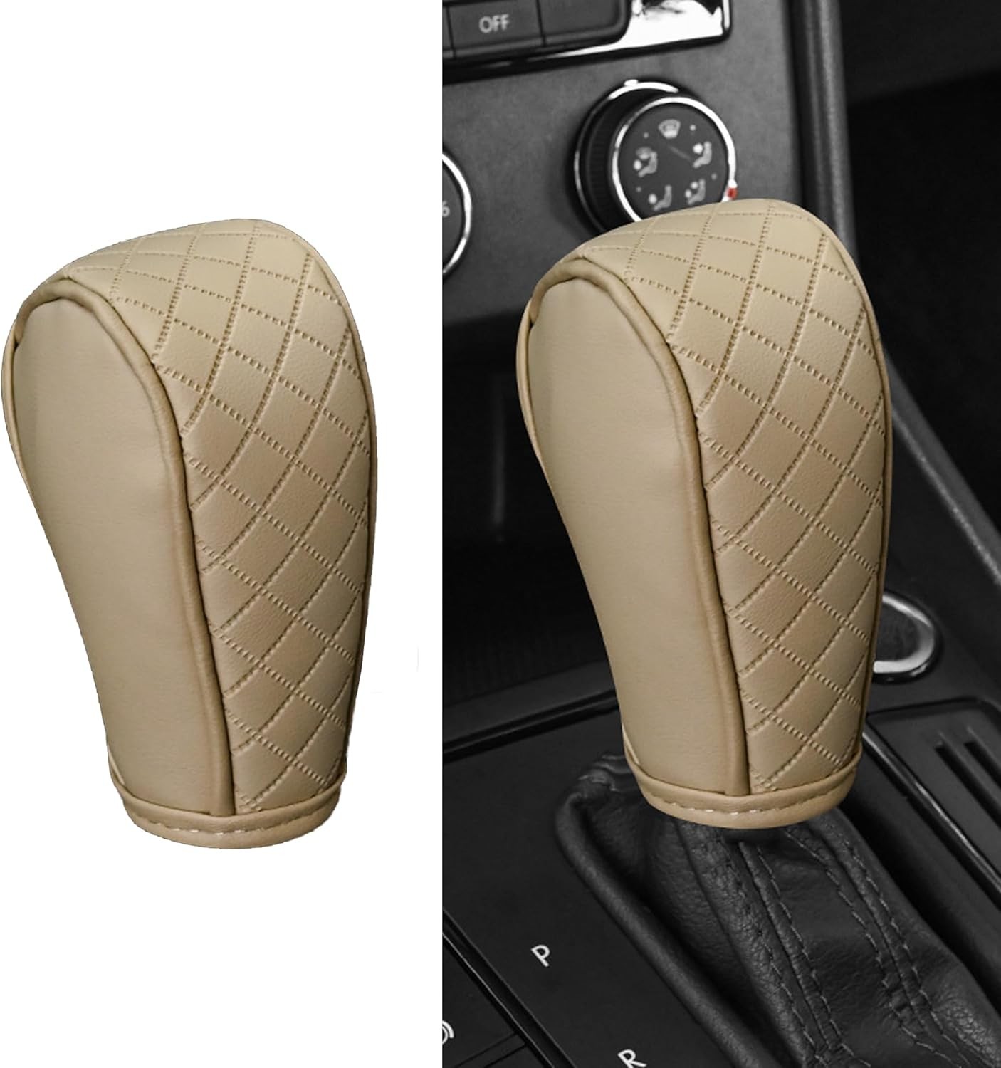 Leather Gear Shift Coer, Durable Shift Knob Cover for Shift Leve  Color: Beige