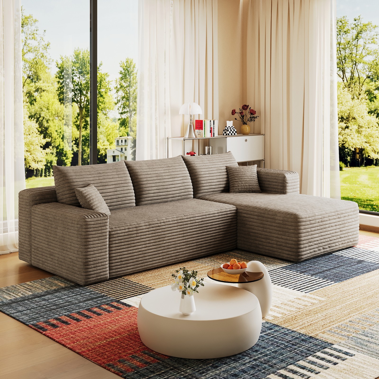 95" Cloud Sectional Couch with L-Shape Chaise Modular Corduroy Sofa Living Room
