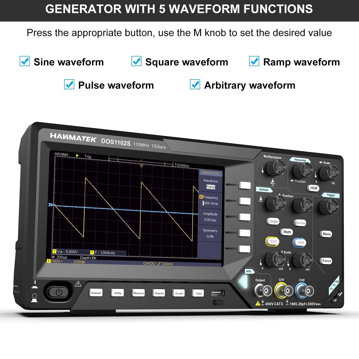 HANMATEK 2 in1 Digital Storage Oscilloscope with Built-in Waveform Generator,...