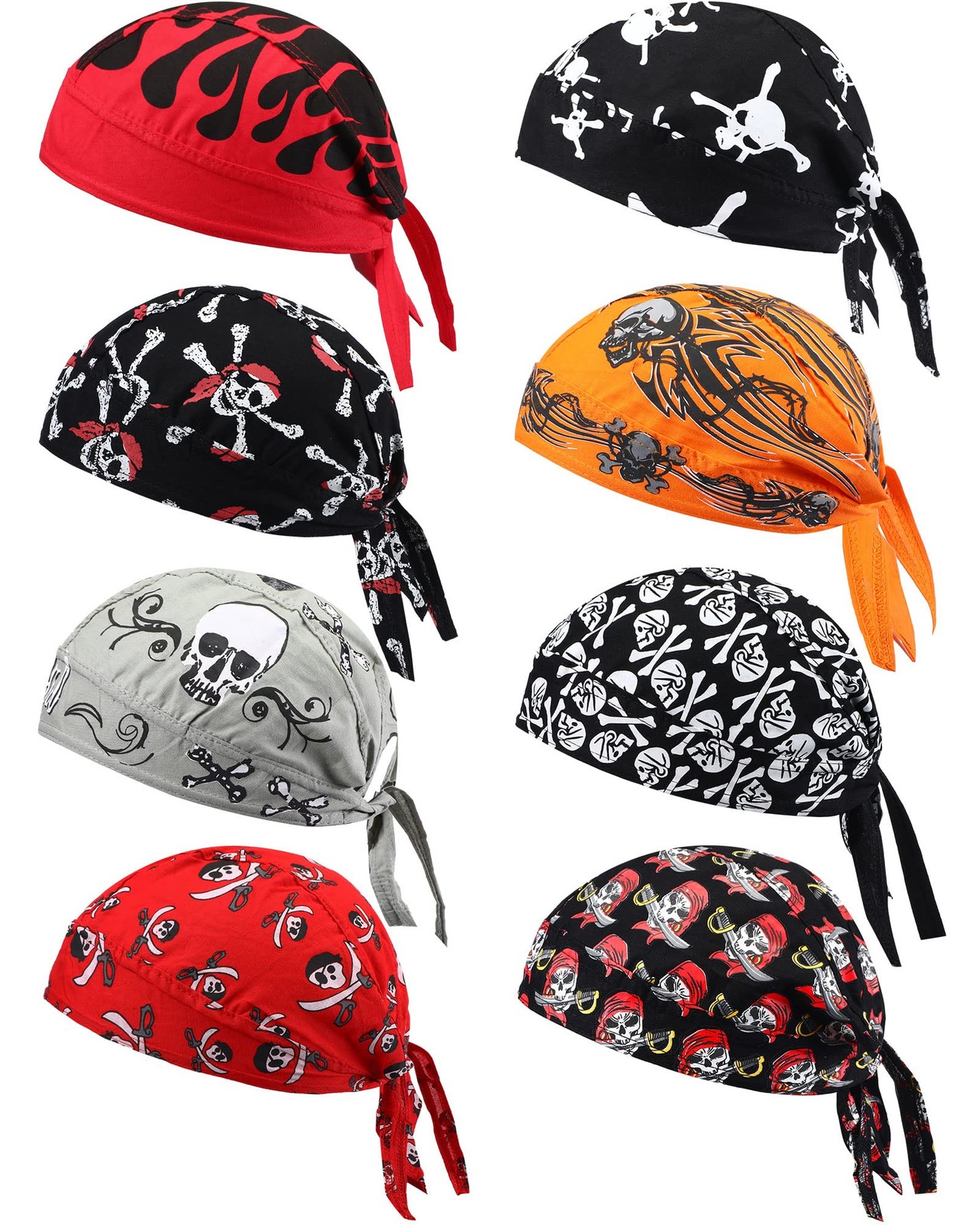 Foaincore 8 Pack Do Rag Skull Caps for Men Sweat One Size, Multicoloured