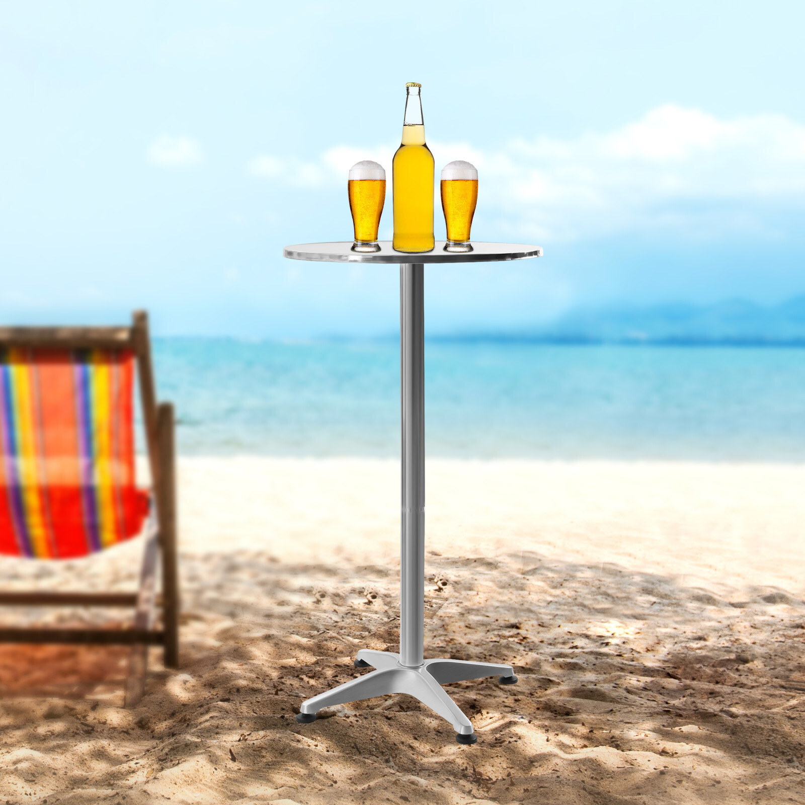 Versatile Round Bistro Table with Metal Base and Adjustable Height