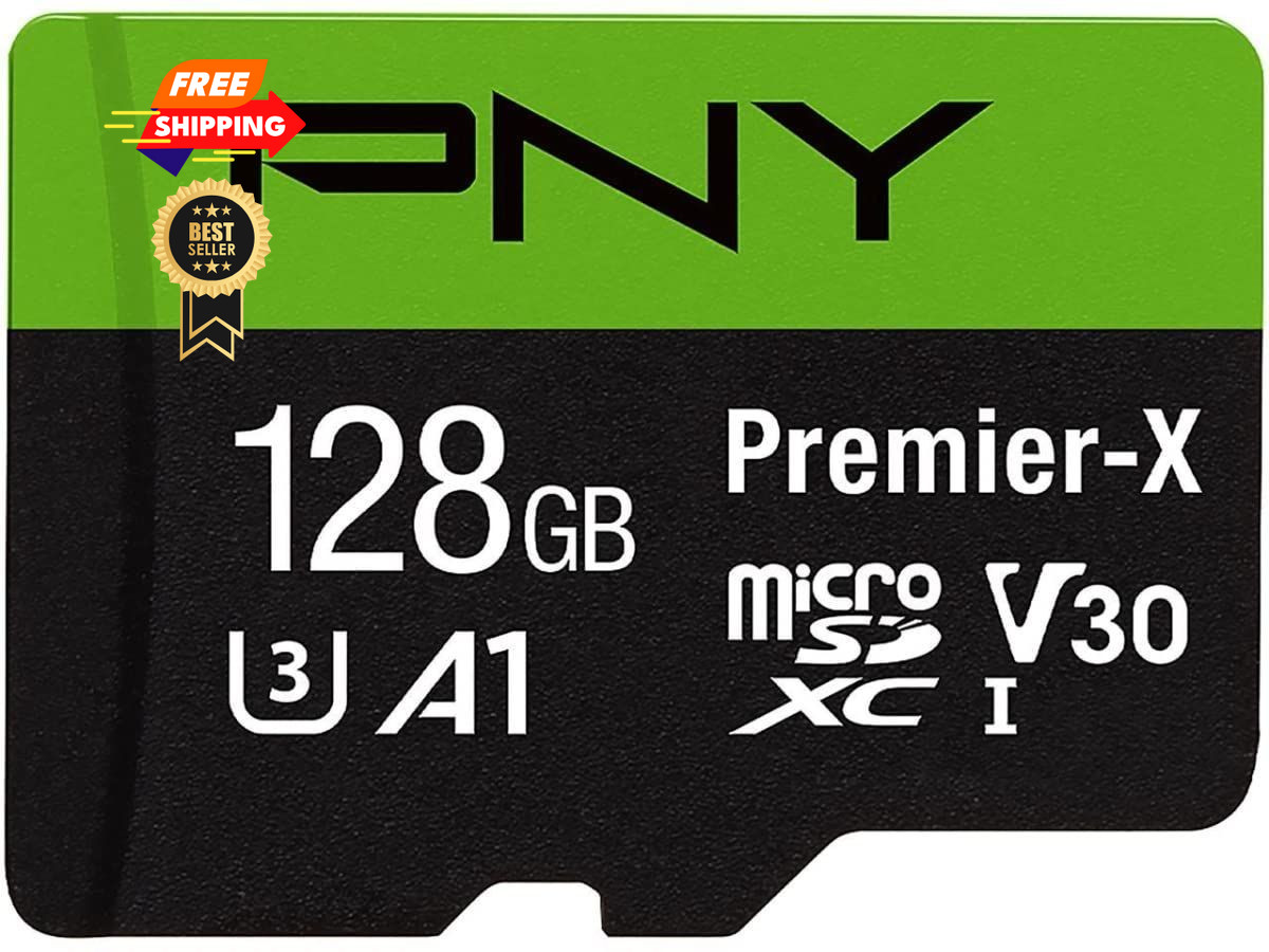 PNY 128GB Premier-X Class 10 U3 V30 microSDXC Flash Memory Card 128GB, Black