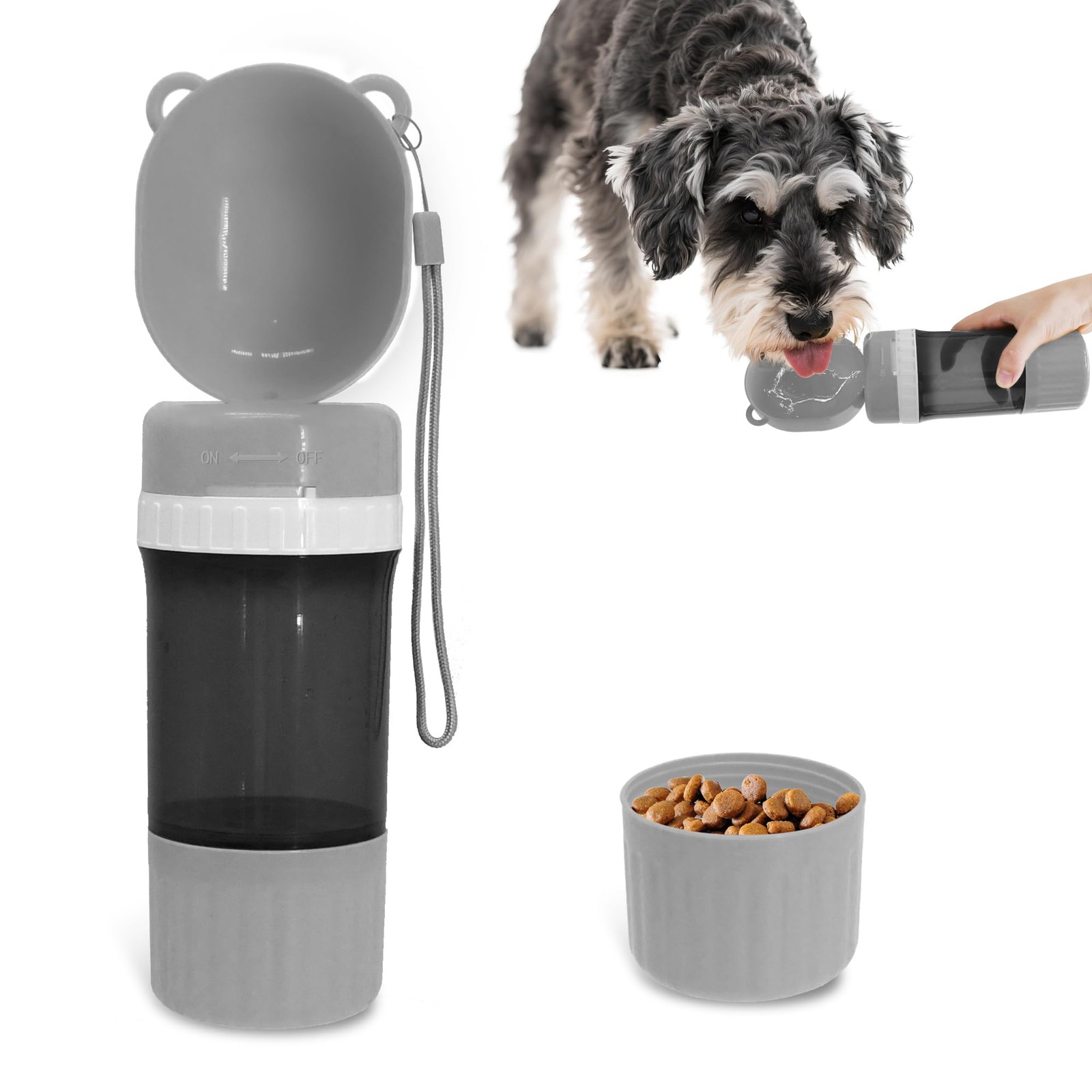 2-in-1 Pet Travel Water Bottle & Food Container - 14 oz Water + 6 oz Food Dis...