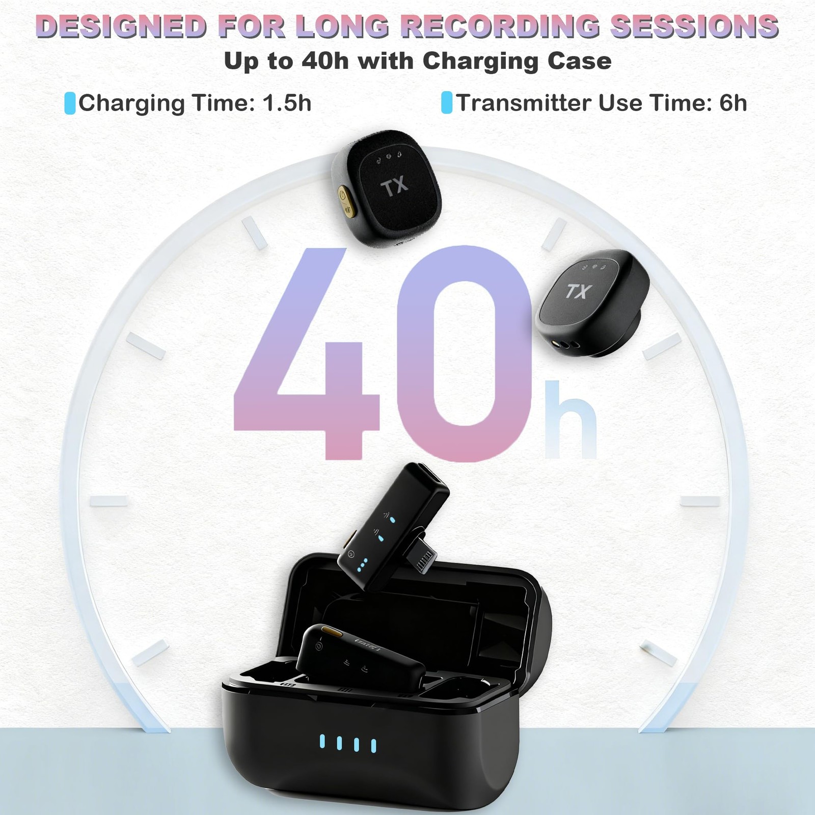 Wireless Lavalier Microphone for iPhone & Android, Clip-On Mini Mic with Char...