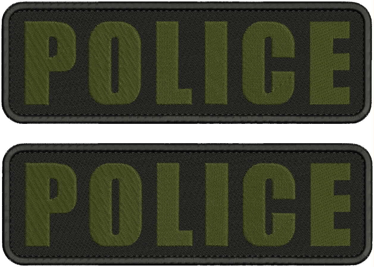 Police 2 Embroidery Patches 10x3'' Velcr0 On Back Od Green On Black