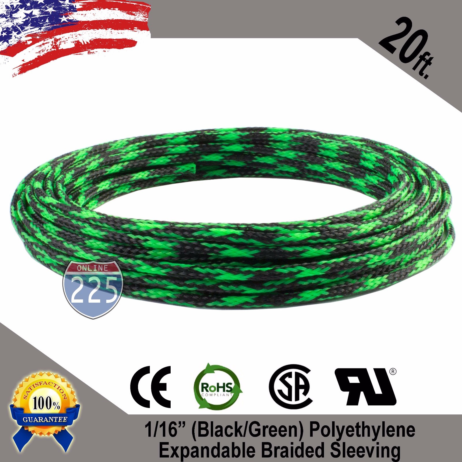 20 FT. 1/16" Black Green Expandable Wire Sleeving Sheathing Braided Loom Tubing