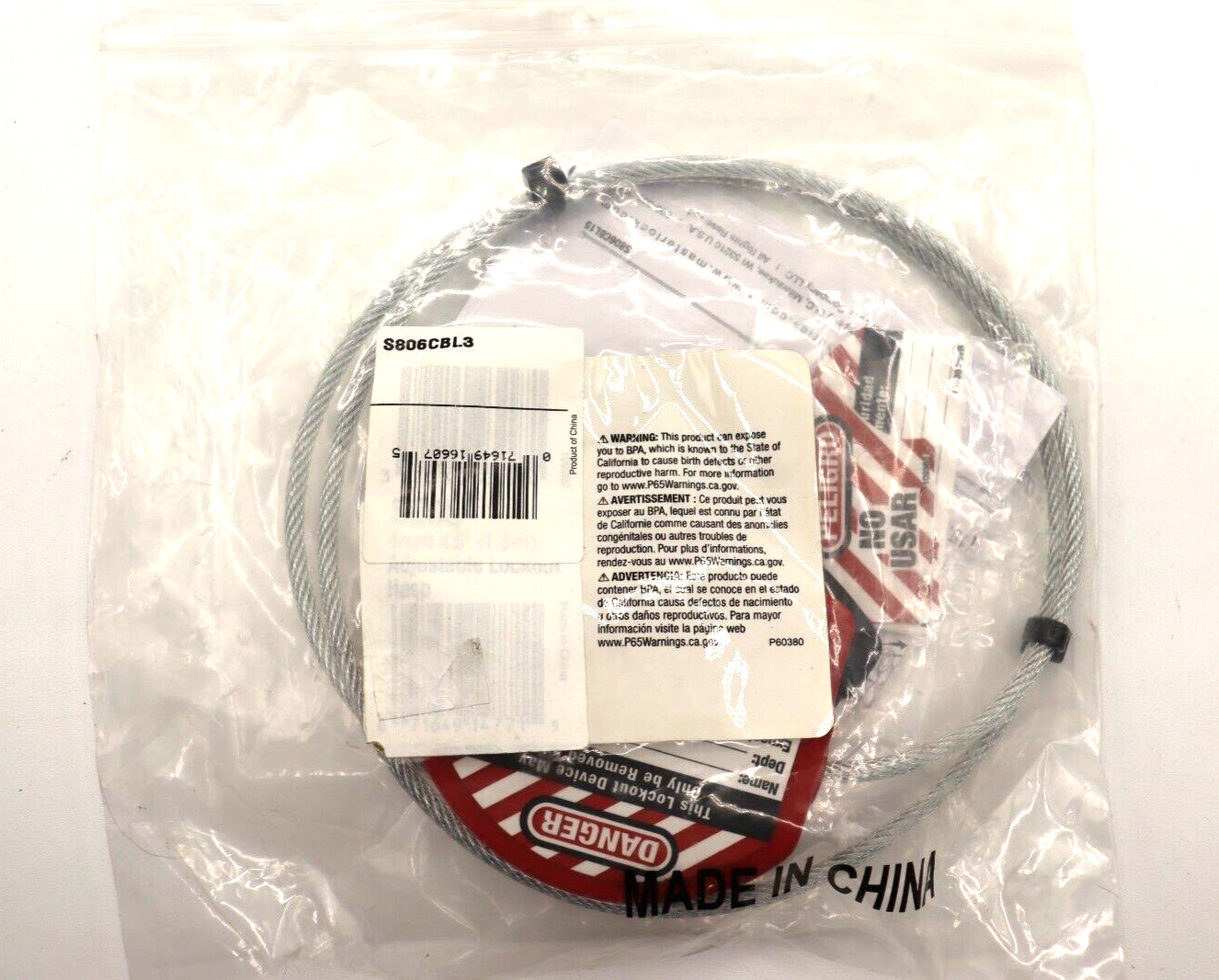 Master Lock Adjustable Cable Lockout, S806CBL3, 3 ft. Cable, Brand New