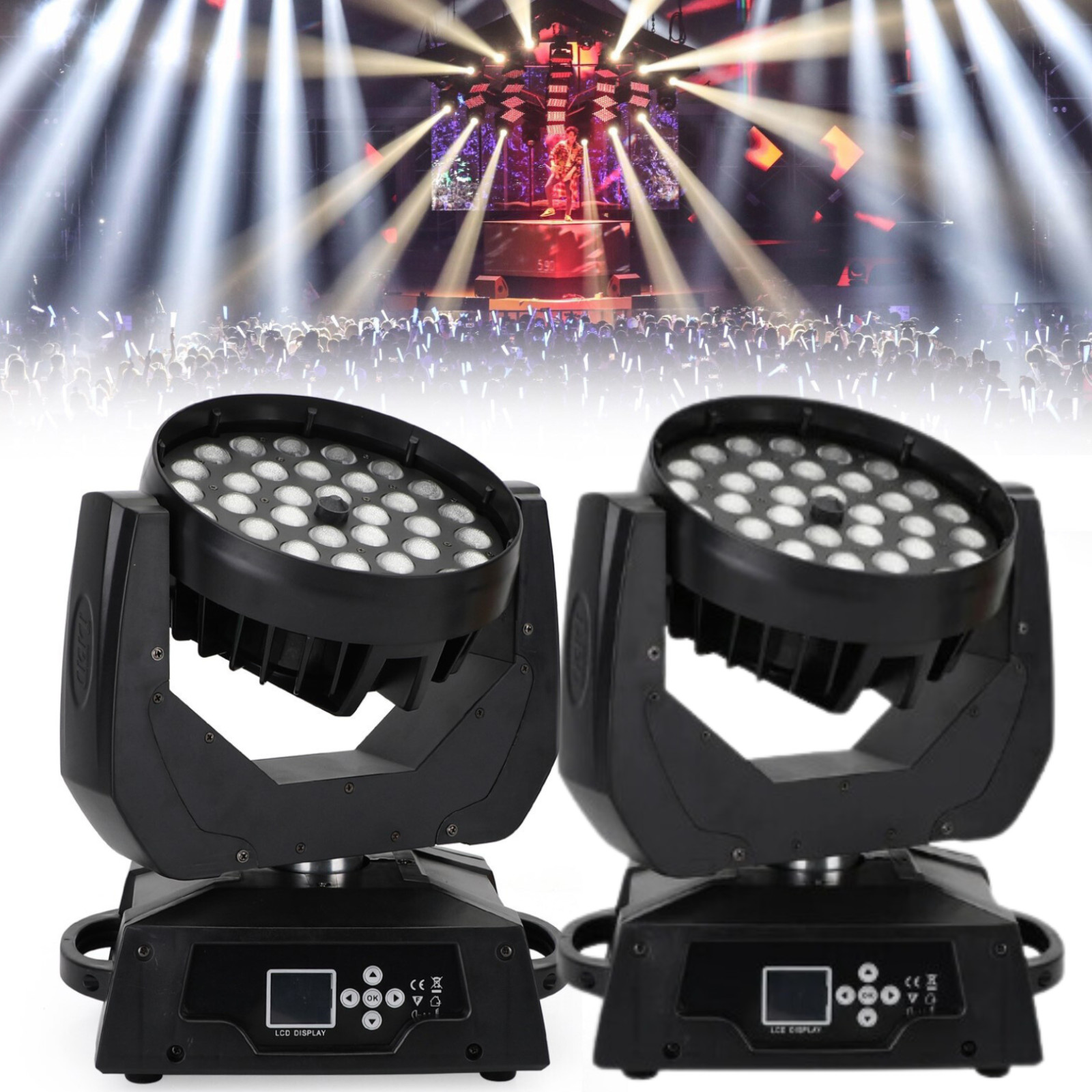 US Stock 2pcs 36x18w 6in1 RGBWA UV Zoom Led Moving Head Lights DMX512 DJ Wedding
