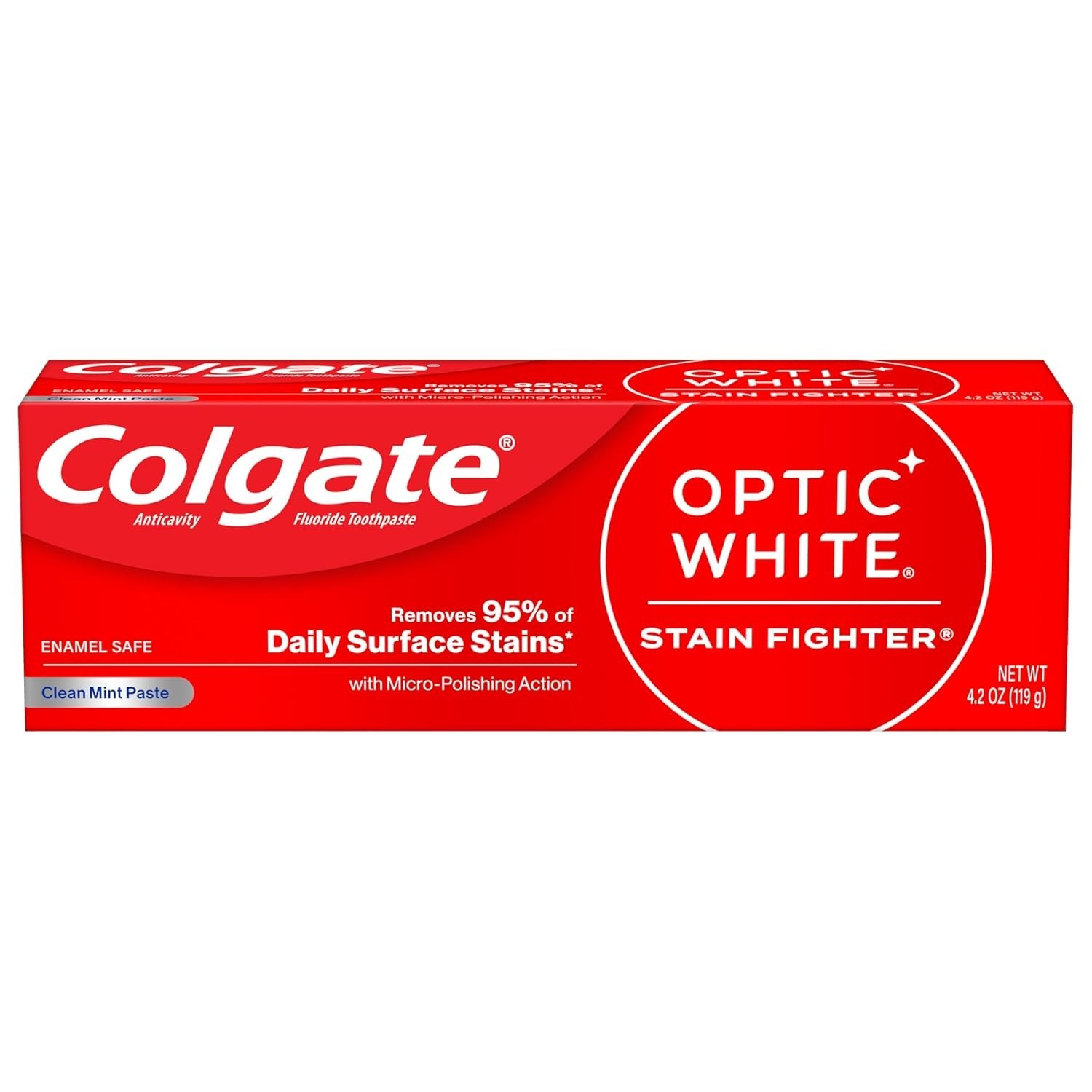 Colgate Optic White Stain Fighter Whitening Toothpaste, Clean Mint, 4.2 Oz Tube