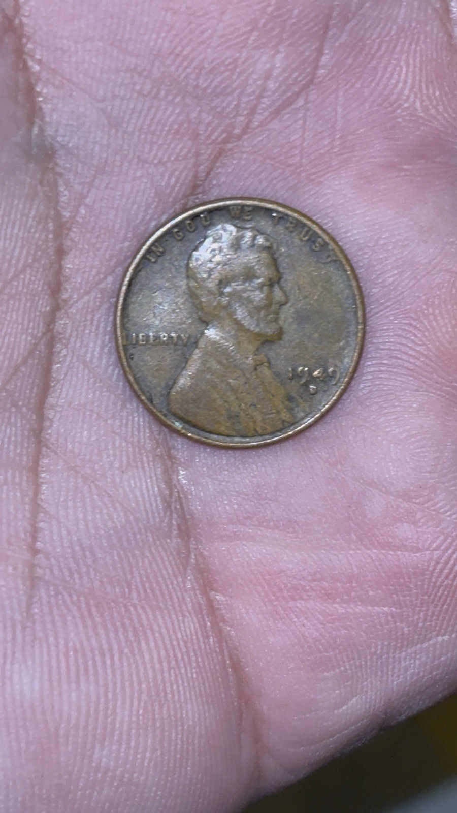 Lincoln Wheat Penny  1949 D Error  "L" on Rim
