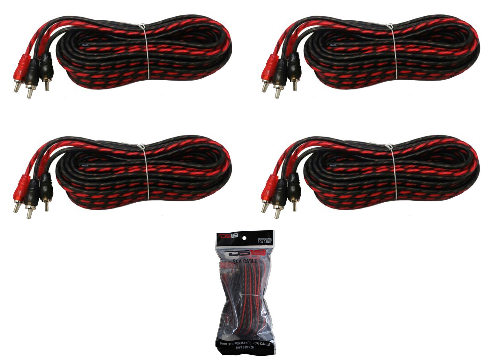 4 x RCA20FT 20 ft 2 Channel Shielded Twisted RCA Red Audio Amp Cables DS18