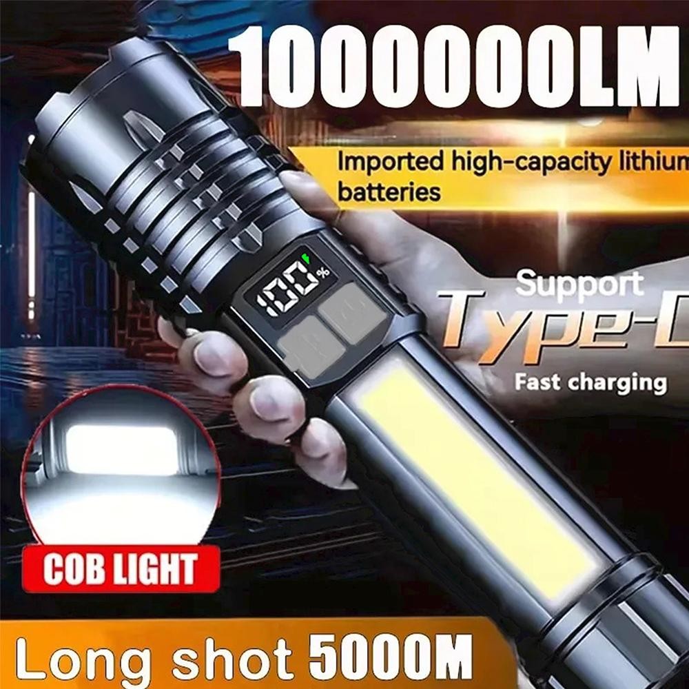 High Power LED Flashlight Type-C Rechargeable COB Torch with Side Light