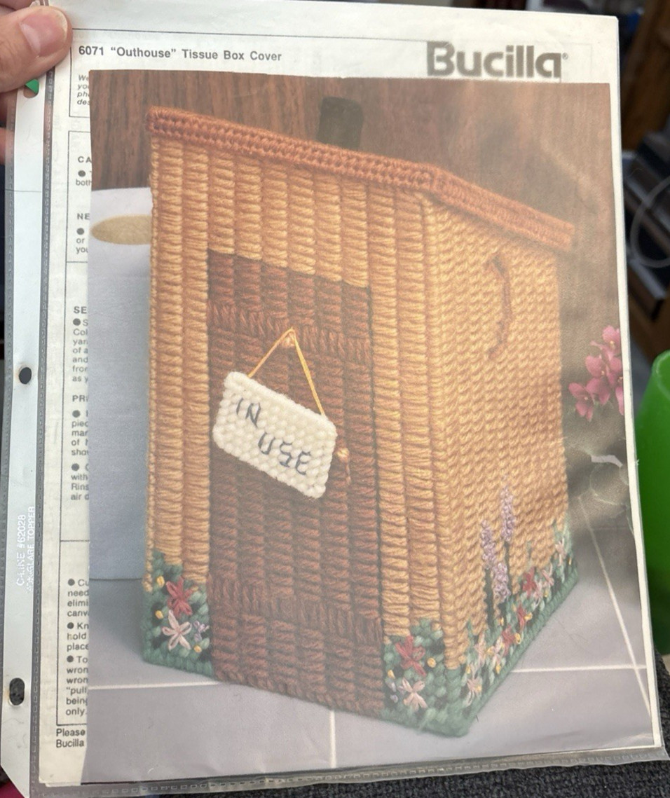 Vtg Rare Bucilla OUTHOUSE TISSUE BOX COVER Needlepoint 1991 Pattern