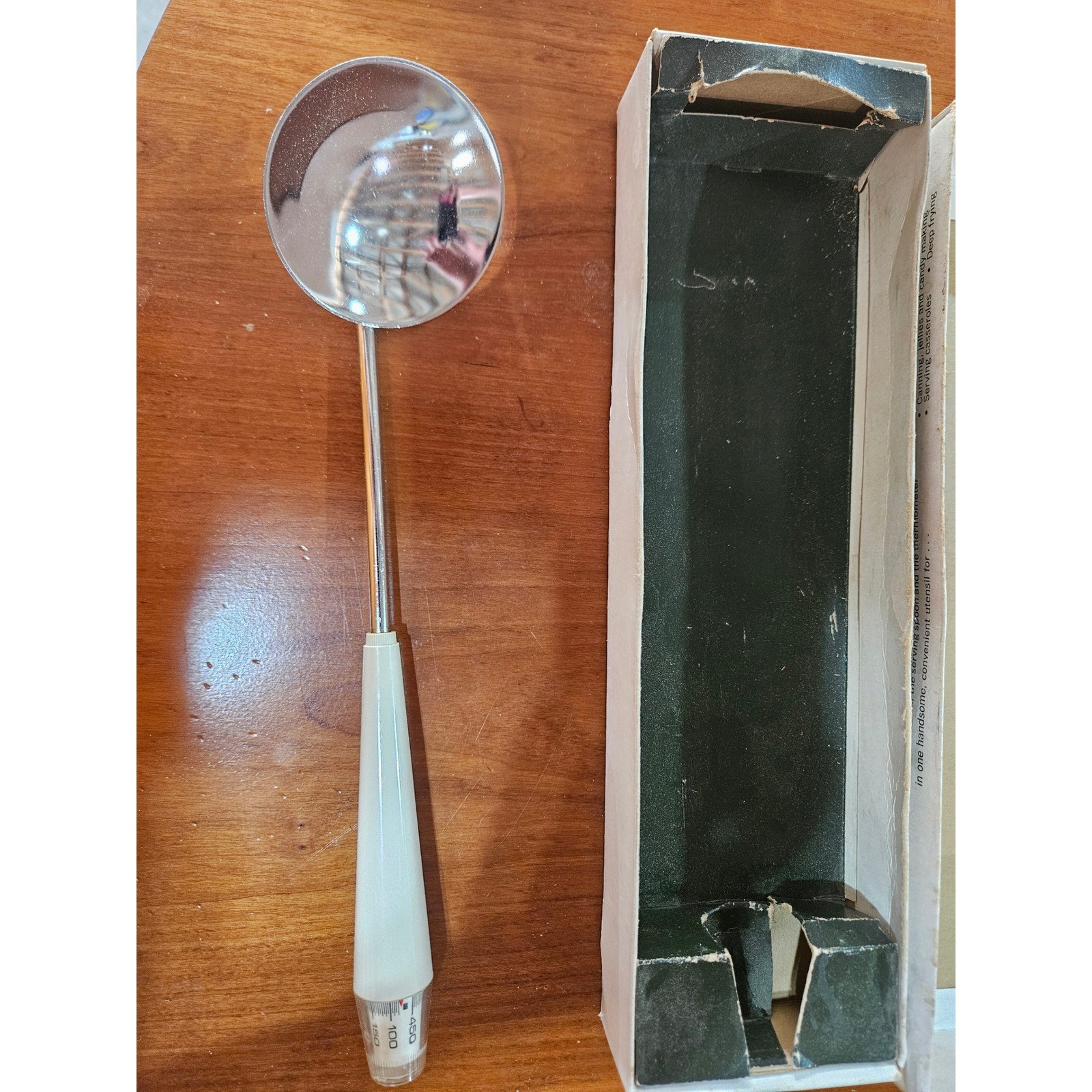 Vintage Gaydell Thermo-Spoon Thermometer Cooking Spoon White Handle MCM Boxed