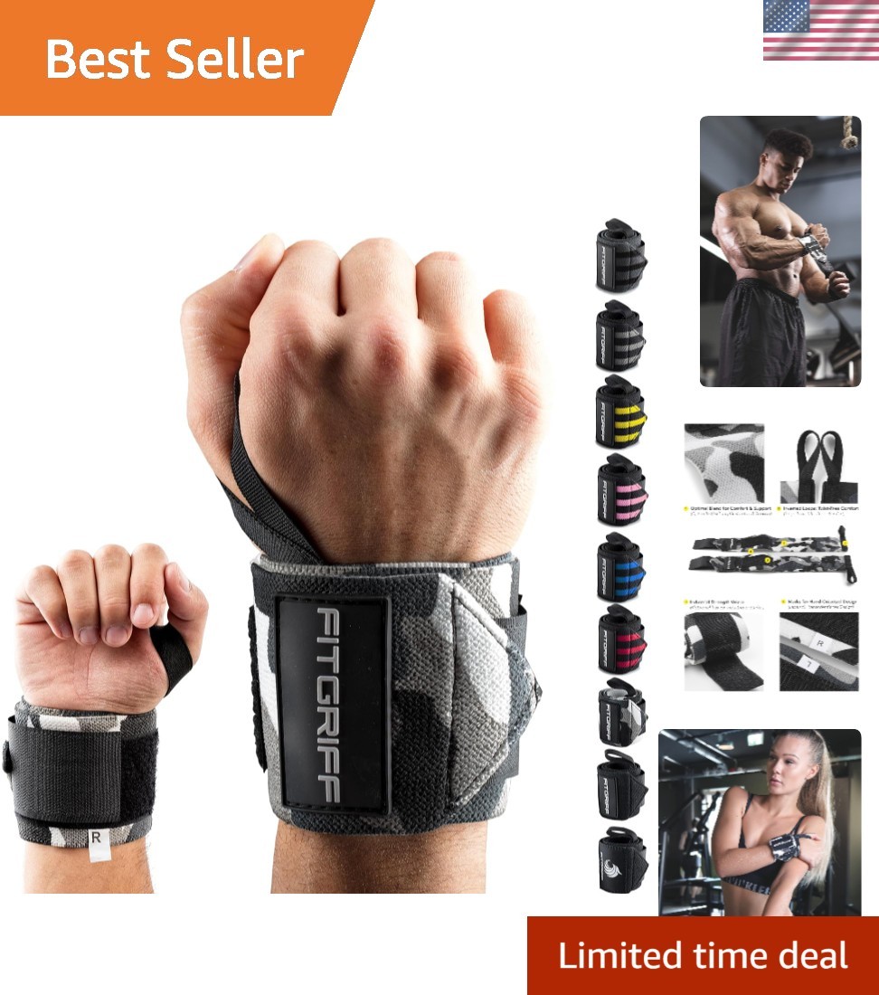 Unisex 18-Inch Weightlifting Wrist Wraps - Comfort & Stability in Grey-Camo