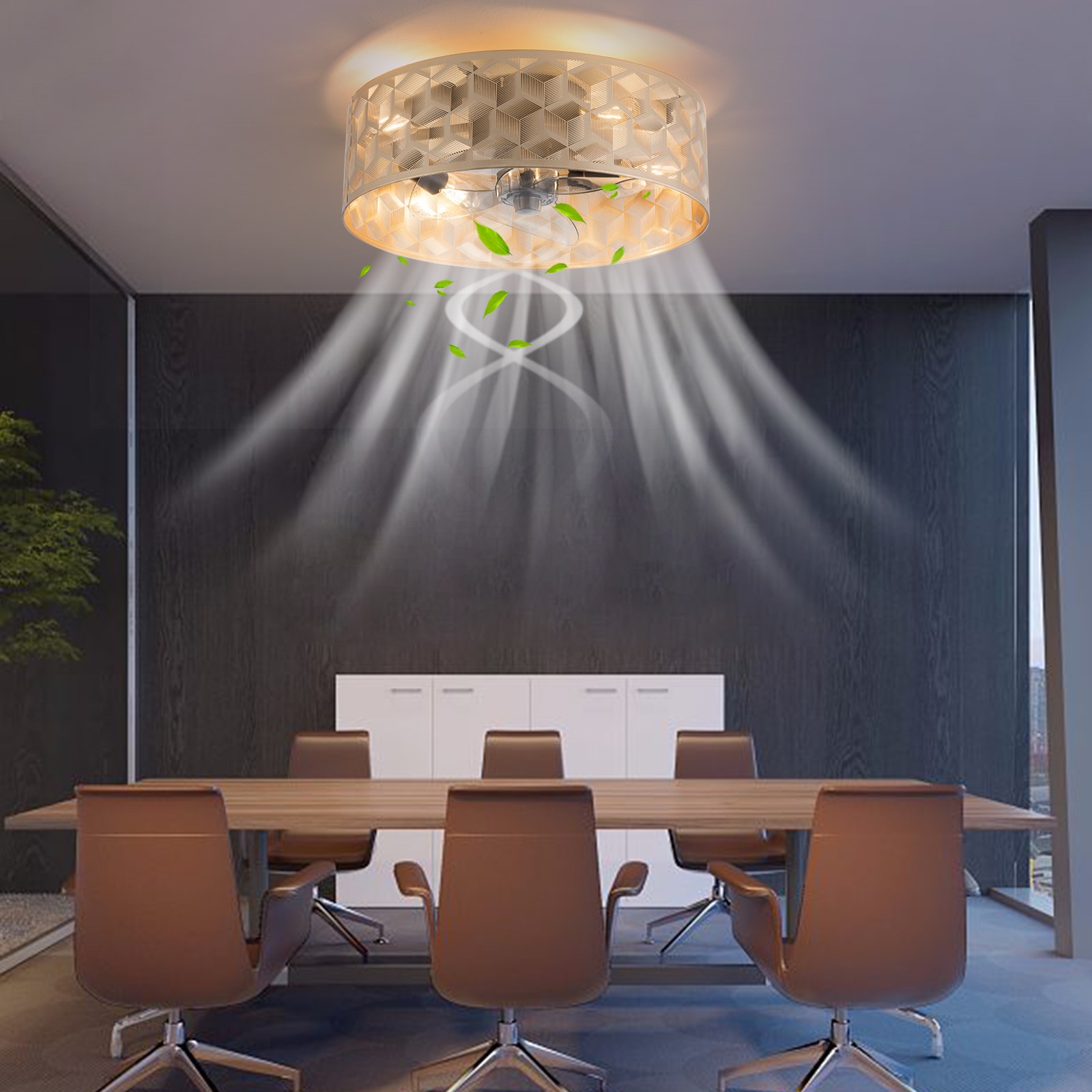 Modern Round Low Profile Ceiling Fan Light with Remote Control – 18" Indoor