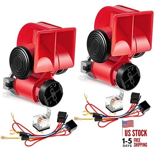 2 Pack Air Horn for Truck 12v 150 dB Electric Loud Train Horn for Car with Red