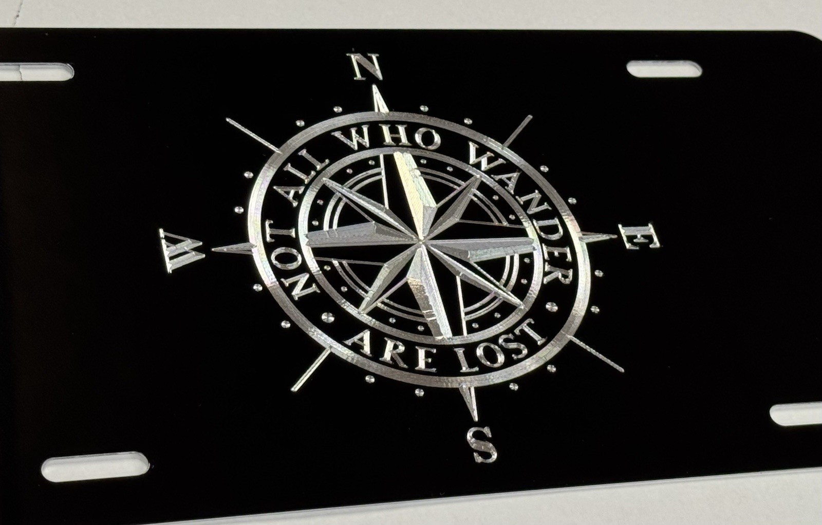 Not All Who Wander Compass Car Tag Diamond Etched Vanity Front License Plate