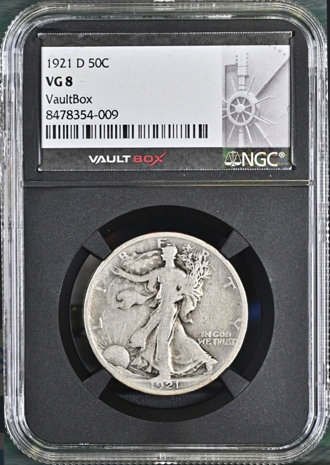 1921 D WALKING LIBERTY HALF DOLLAR NGC VG8 VAULTBOX