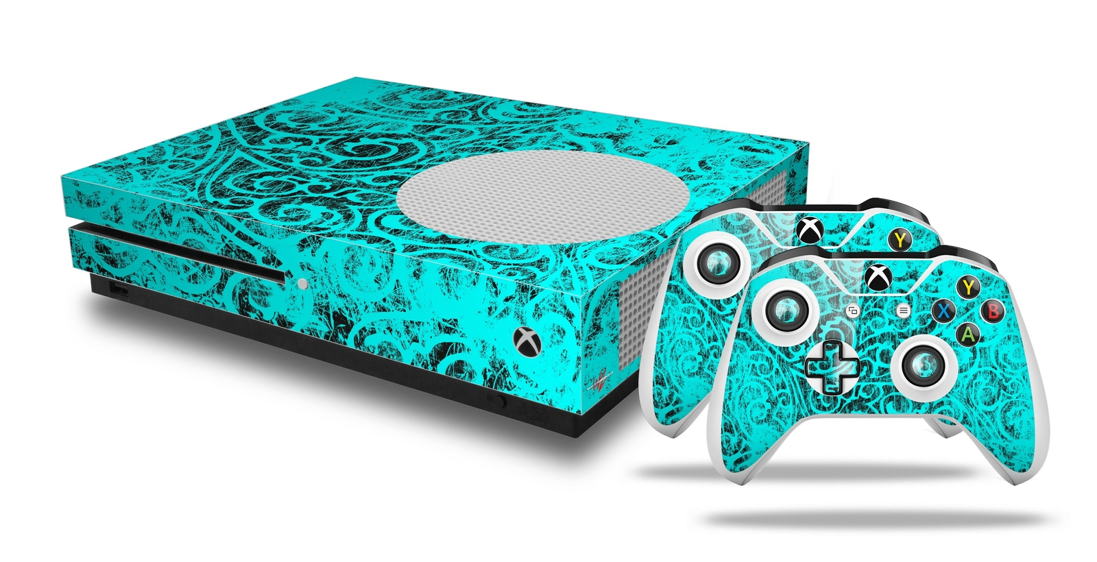Skin for XBOX One S Console Controller Folder Doodles Neon Teal Vinyl Decal
