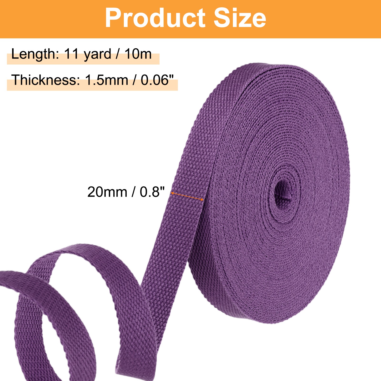 Cotton Webbing 0.8 Inch 11 Yard Polyester Cotton Webbing Strap, Purple