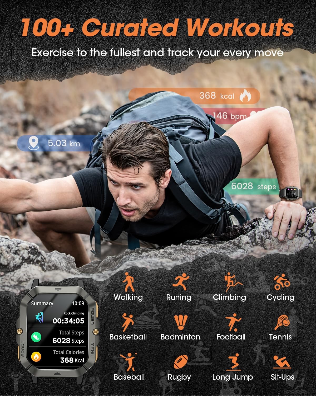 Military Smart Watches for Men (Answer/Make Calls), 2.02'' Fitness Smart Watc...
