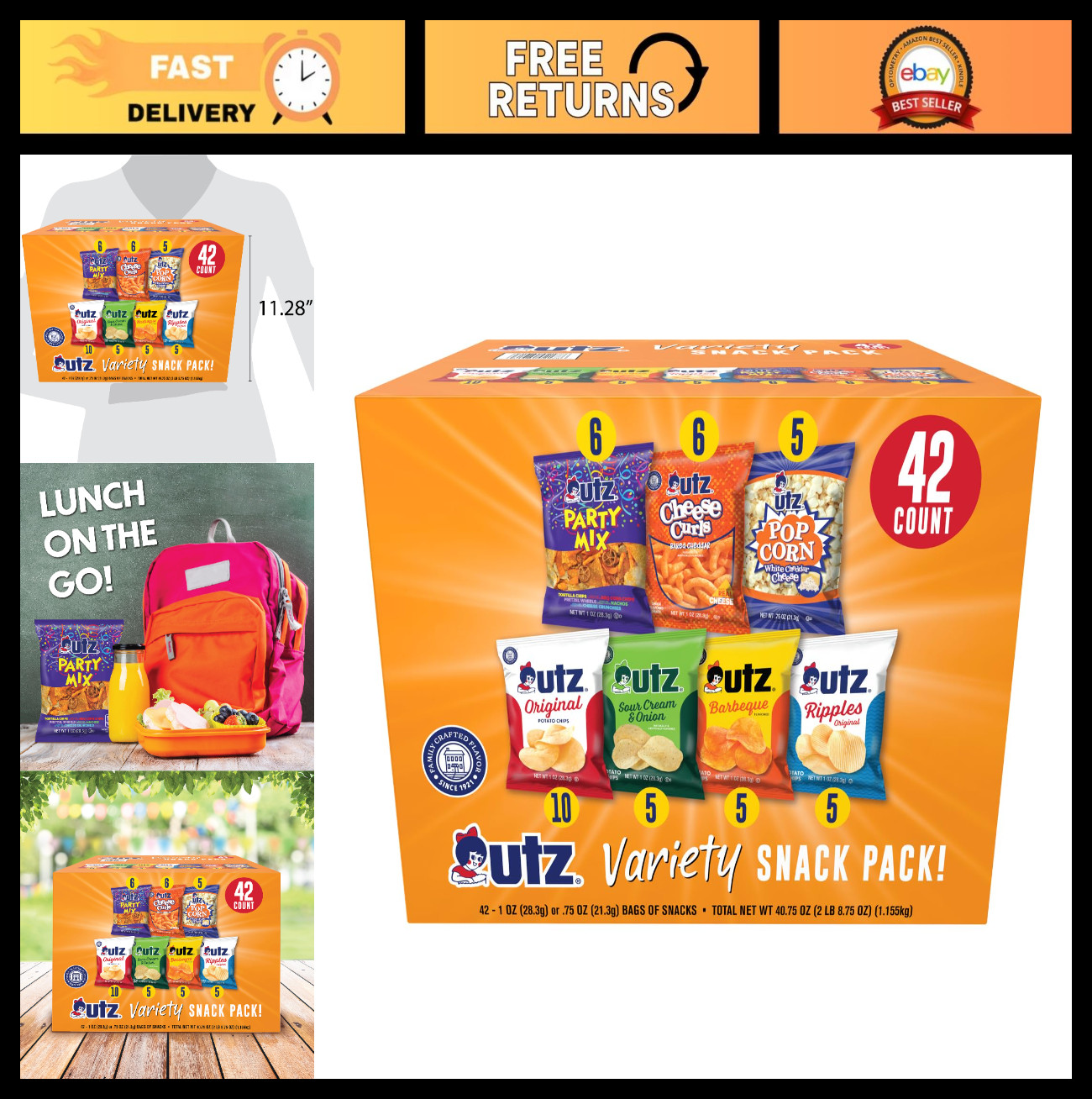 Variety Snack Pack - Potato Chips, Cheese Curls, Popcorn & Party Mix - 42 Count