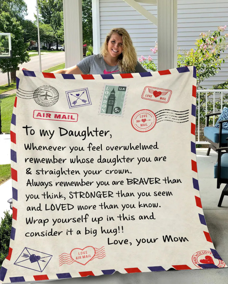 To My Daughter Blanket Airmail Design Gift Present Love Throw Soft