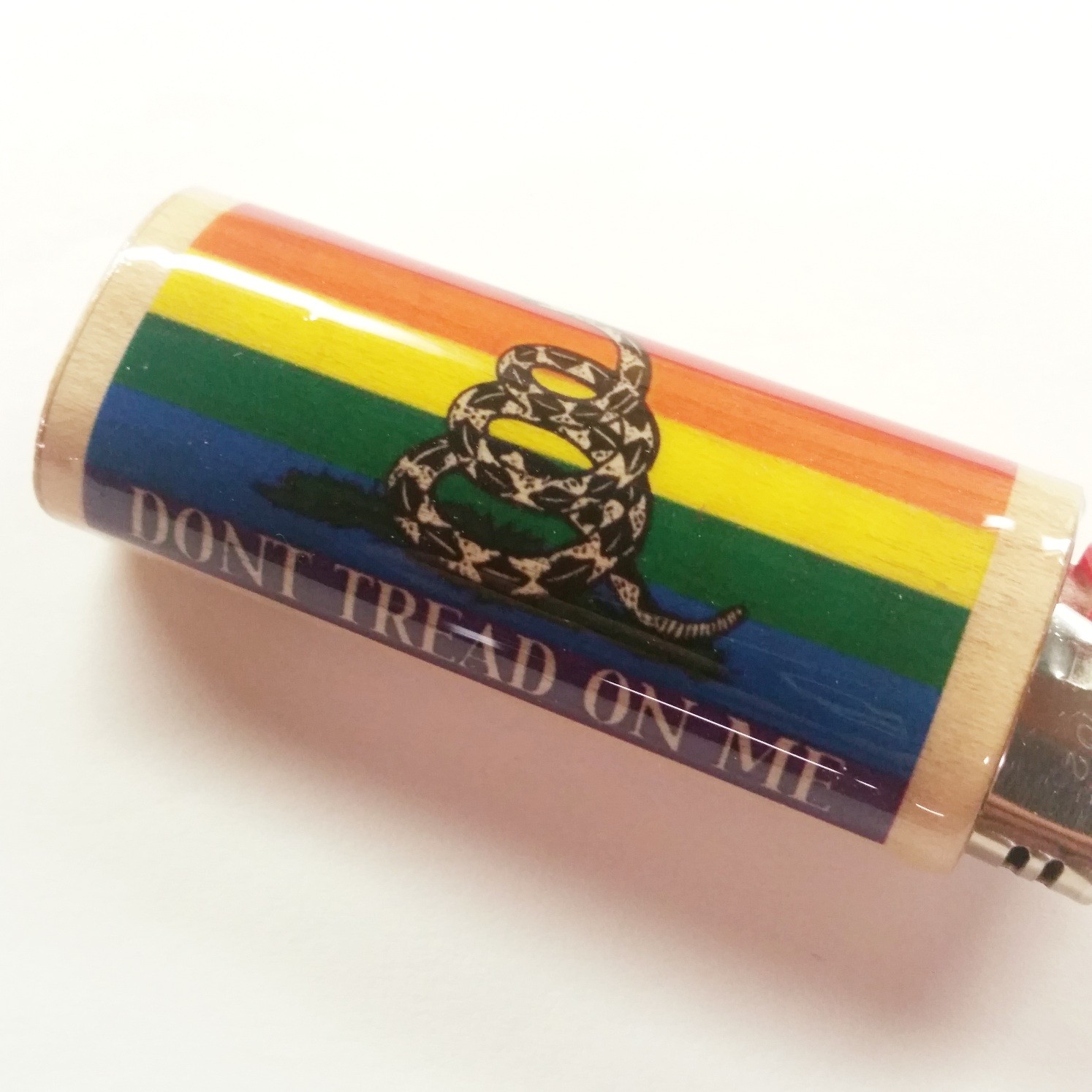 Don't Tread on Me (Rainbow) Flag Lighter Case Holder Sleeve Cover Fits Bic