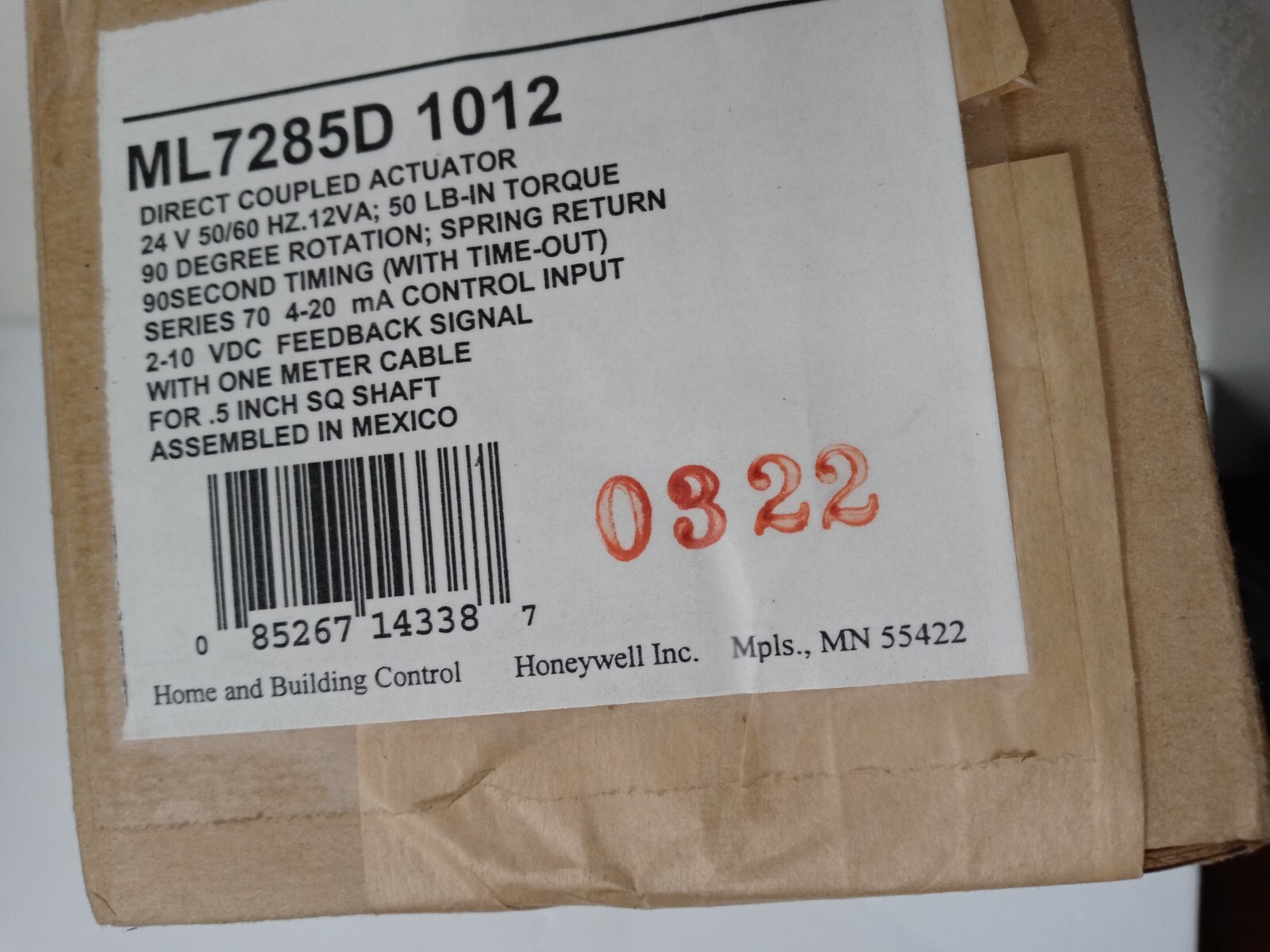 ML7285D 1012 Pneumatic Actuator by HONEYWELL