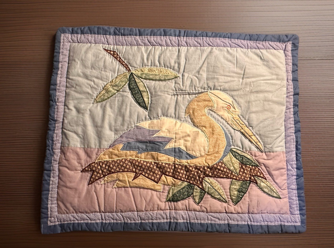 Vintage 1994 Pem-America Quilted Pillow Sham Bird Heron Appliqué 20x26 Zipper